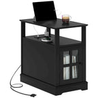 End Table with Charging Station, Narrow Side Table with USB Ports and Outlets, Small Table with Hidden Storage and Open Shelf