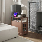 End Table with Charging Station, Narrow Side Table with USB Ports and Outlets, Small Table with Hidden Storage and Open Shelf