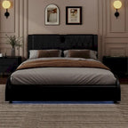 King LED Bed Frame with Bluetooth Speakers & Leather Upholstery