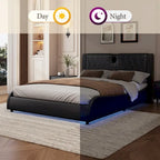 King LED Bed Frame with Bluetooth Speakers & Leather Upholstery