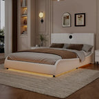 King LED Bed Frame with Bluetooth Speakers & Leather Upholstery