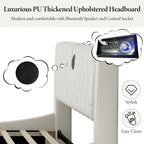 King LED Bed Frame with Bluetooth Speakers & Leather Upholstery