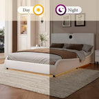 King LED Bed Frame with Bluetooth Speakers & Leather Upholstery
