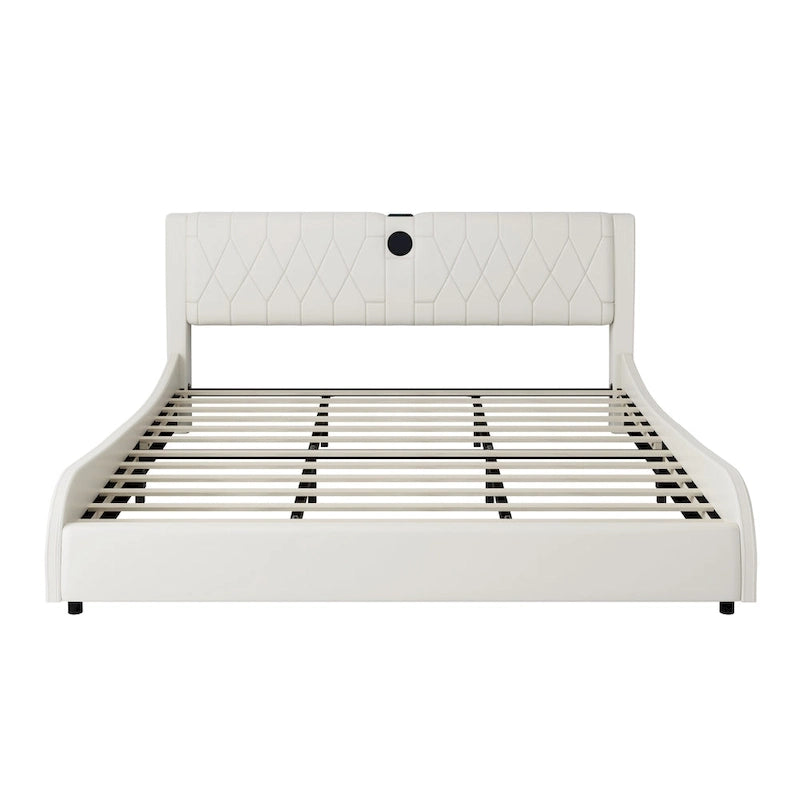 King LED Bed Frame with Bluetooth Speakers & Leather Upholstery
