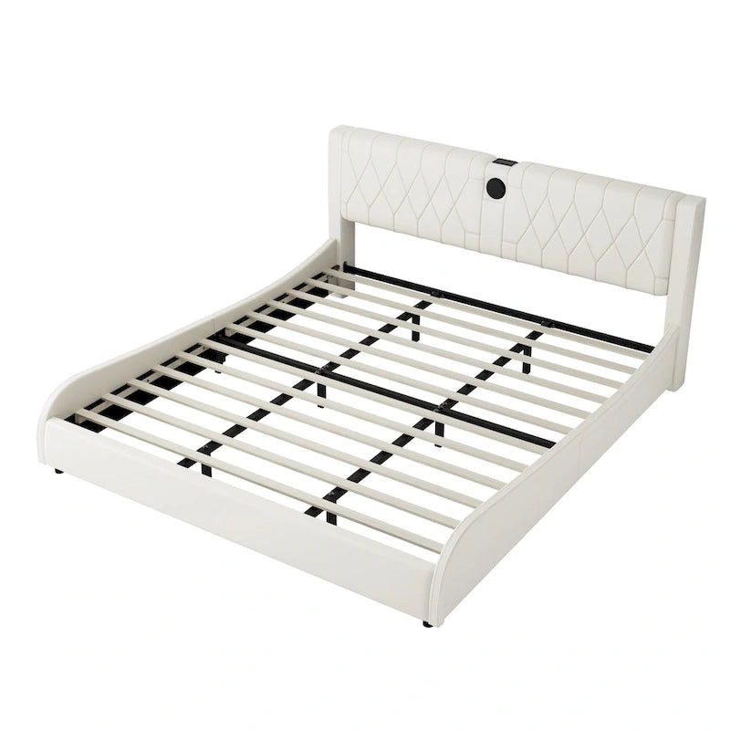 King LED Bed Frame with Bluetooth Speakers & Leather Upholstery