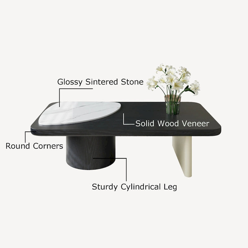 51Modern Wood Coffee Table,Retangular Black Living Room Table