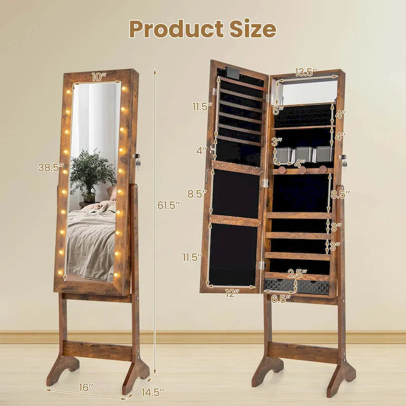 Costway LED Mirror Jewelry Cabinet with 20 LED Lights Full-Length - See Details