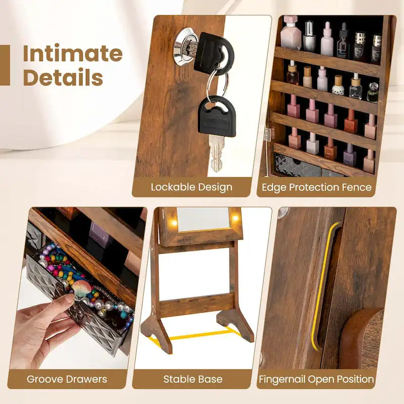 Costway LED Mirror Jewelry Cabinet with 20 LED Lights Full-Length - See Details