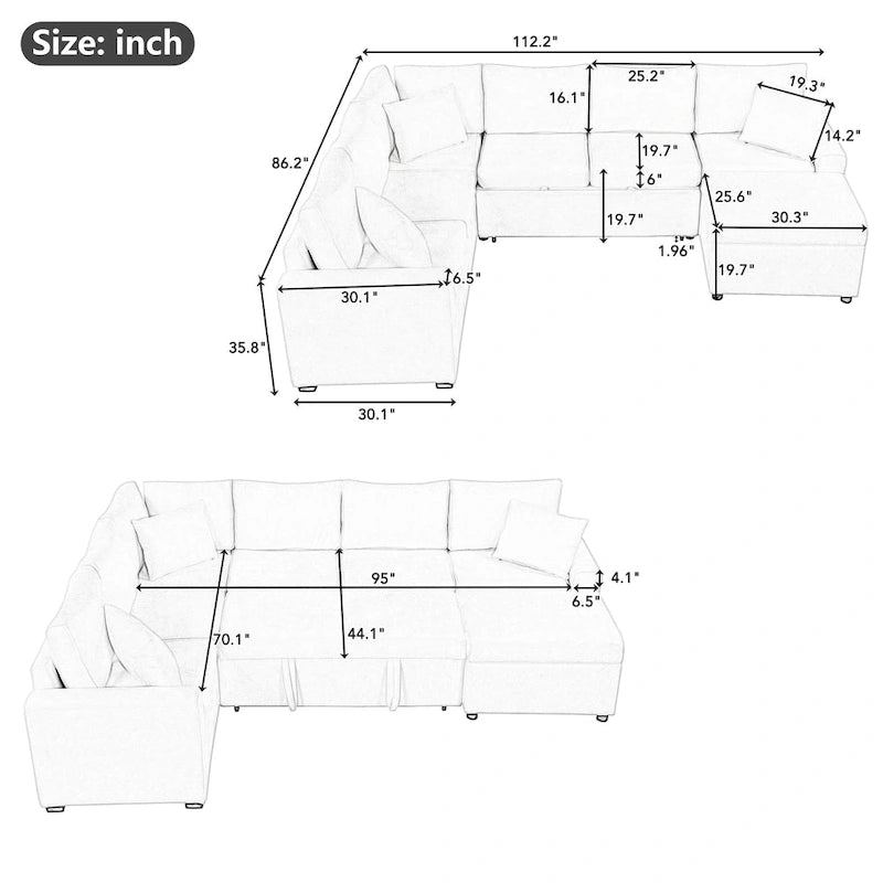 Pull-Out Bed Sleeper with Storage Ottoman, Three Pillows, and Built-In Charging Devices