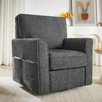 Chenille 360 Swivel Lounge Chair, Modern Armchair with Side Pockets Swivel Sofa Chair Ergonomic Recliner Chair for Bedroom