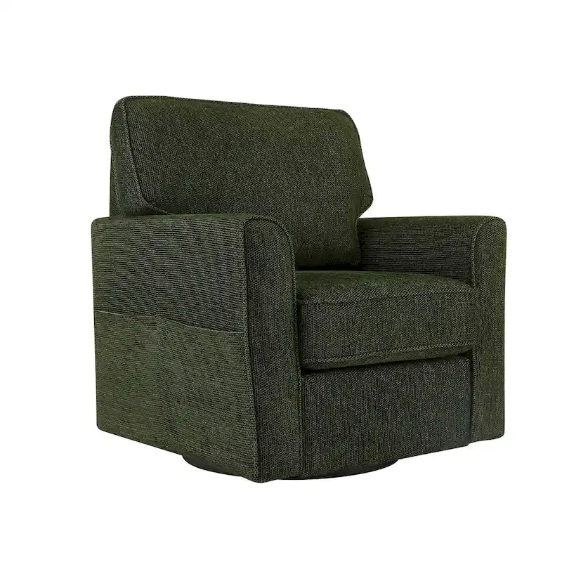 Chenille 360 Swivel Lounge Chair, Modern Armchair with Side Pockets Swivel Sofa Chair Ergonomic Recliner Chair for Bedroom