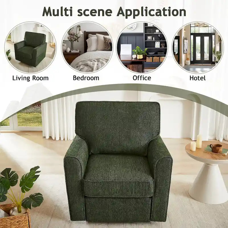 Chenille 360 Swivel Lounge Chair, Modern Armchair with Side Pockets Swivel Sofa Chair Ergonomic Recliner Chair for Bedroom