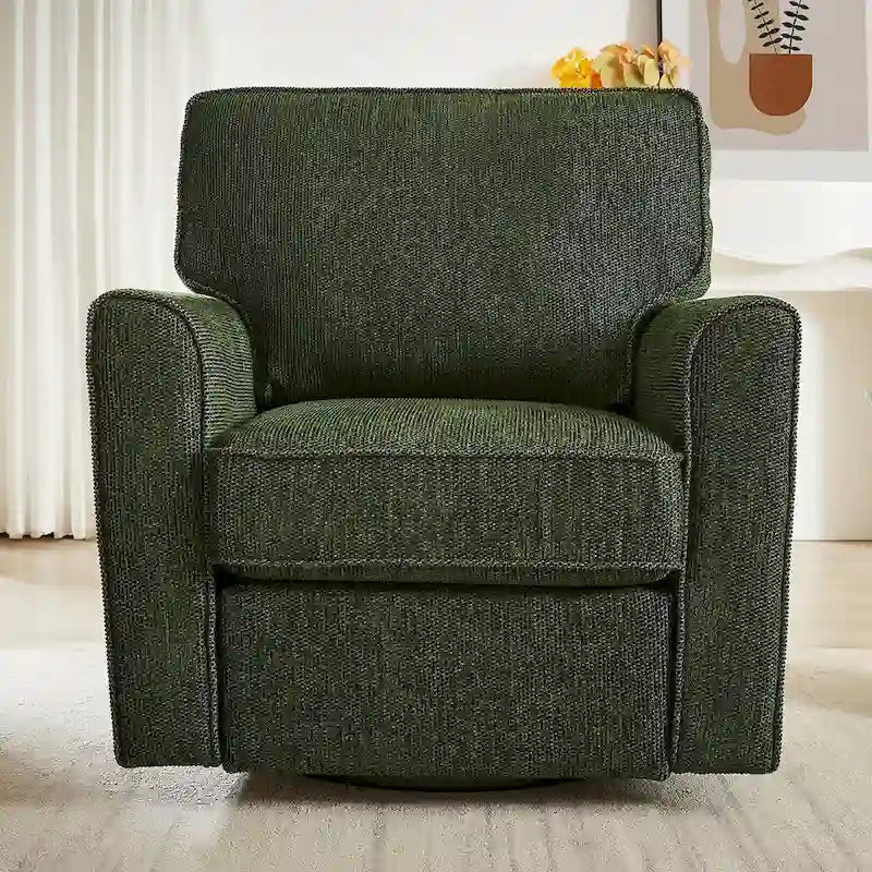 Chenille 360 Swivel Lounge Chair, Modern Armchair with Side Pockets Swivel Sofa Chair Ergonomic Recliner Chair for Bedroom