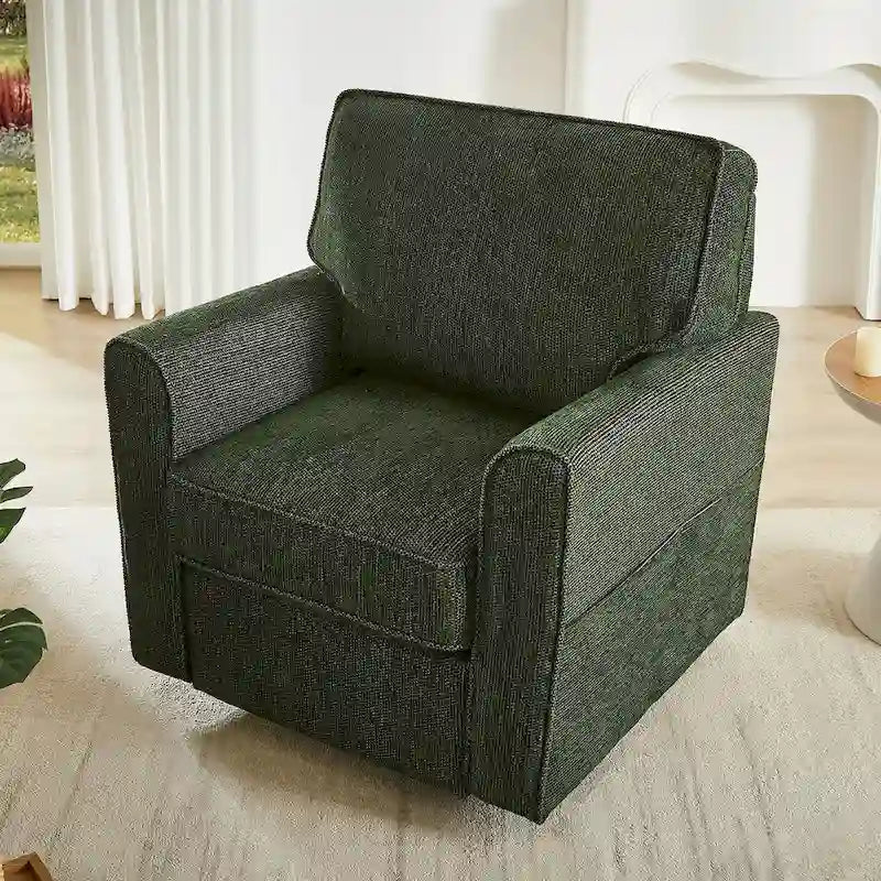 Chenille 360 Swivel Lounge Chair, Modern Armchair with Side Pockets Swivel Sofa Chair Ergonomic Recliner Chair for Bedroom