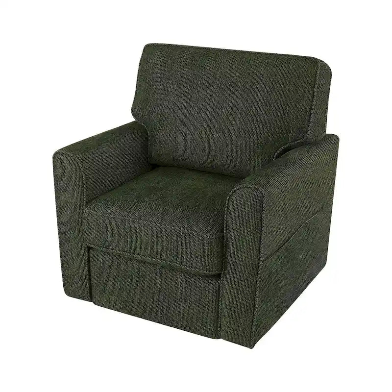 Chenille 360 Swivel Lounge Chair, Modern Armchair with Side Pockets Swivel Sofa Chair Ergonomic Recliner Chair for Bedroom