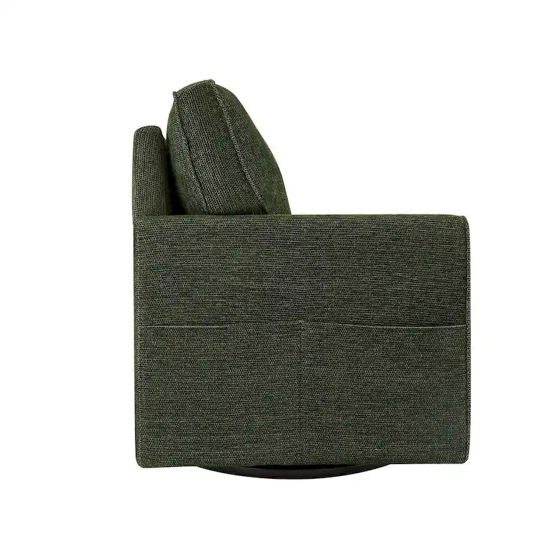 Chenille 360 Swivel Lounge Chair, Modern Armchair with Side Pockets Swivel Sofa Chair Ergonomic Recliner Chair for Bedroom