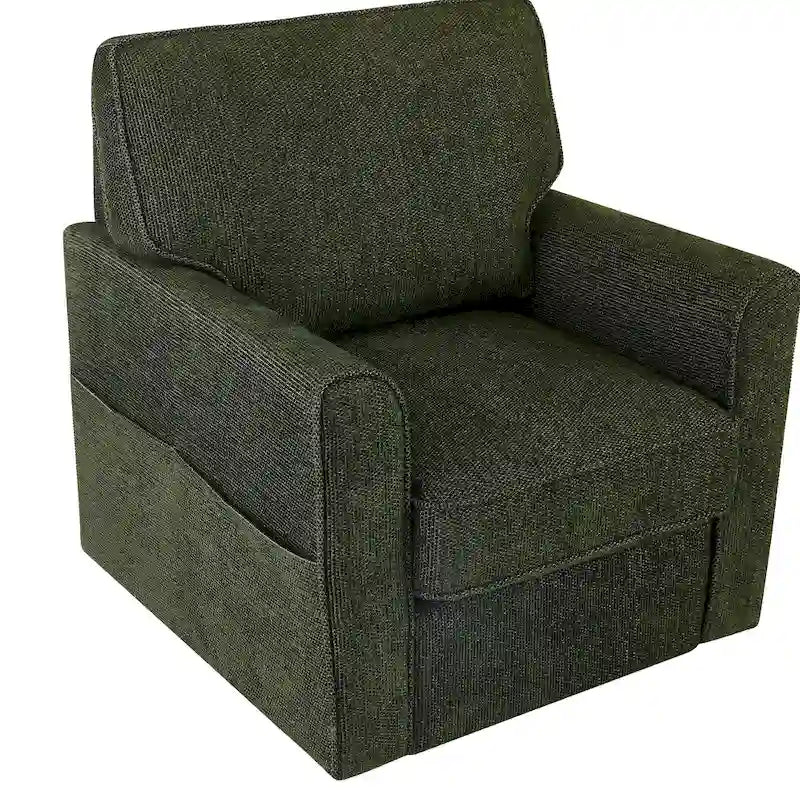 Chenille 360 Swivel Lounge Chair, Modern Armchair with Side Pockets Swivel Sofa Chair Ergonomic Recliner Chair for Bedroom