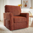 Chenille 360 Swivel Lounge Chair, Modern Armchair with Side Pockets Swivel Sofa Chair Ergonomic Recliner Chair for Bedroom