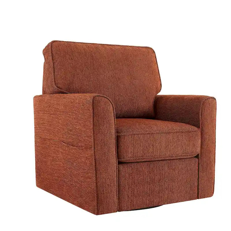 Chenille 360 Swivel Lounge Chair, Modern Armchair with Side Pockets Swivel Sofa Chair Ergonomic Recliner Chair for Bedroom