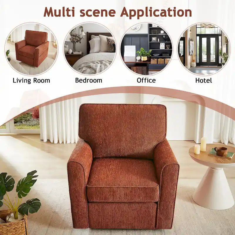 Chenille 360 Swivel Lounge Chair, Modern Armchair with Side Pockets Swivel Sofa Chair Ergonomic Recliner Chair for Bedroom