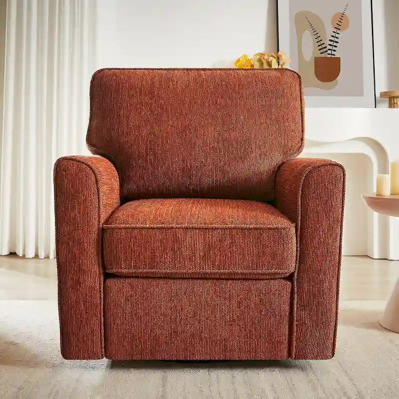 Chenille 360 Swivel Lounge Chair, Modern Armchair with Side Pockets Swivel Sofa Chair Ergonomic Recliner Chair for Bedroom