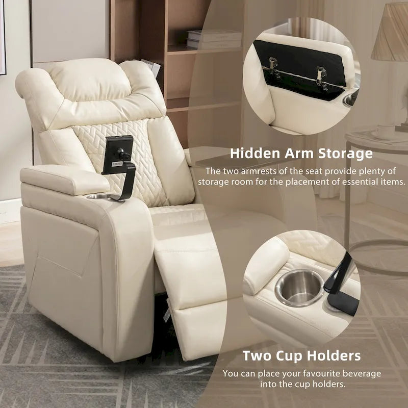 270 Swivel PU Leather Power Recliner with Phone Holder, Cup Holder, USB Port Home Theater Recliner for Living Room