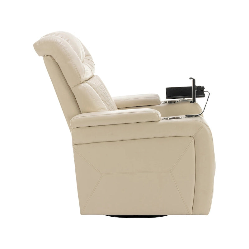 270 Swivel PU Leather Power Recliner with Phone Holder, Cup Holder, USB Port Home Theater Recliner for Living Room