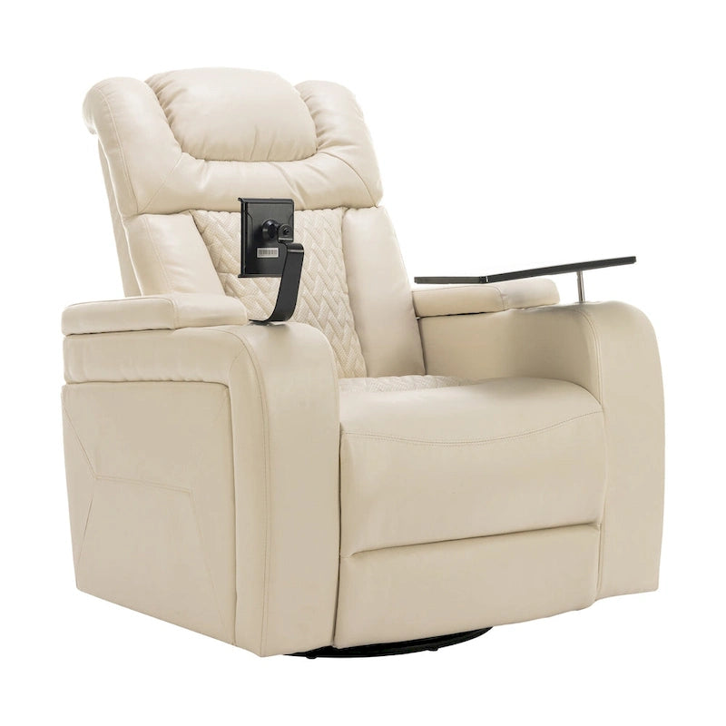 270 Swivel PU Leather Power Recliner with Phone Holder, Cup Holder, USB Port Home Theater Recliner for Living Room