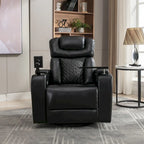 270 Swivel PU Leather Power Recliner with Phone Holder, Cup Holder, USB Port Home Theater Recliner for Living Room