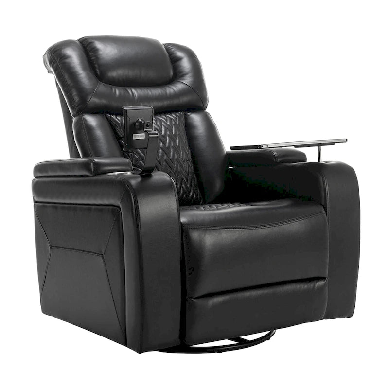 270 Swivel PU Leather Power Recliner with Phone Holder, Cup Holder, USB Port Home Theater Recliner for Living Room