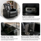 270 Swivel PU Leather Power Recliner with Phone Holder, Cup Holder, USB Port Home Theater Recliner for Living Room