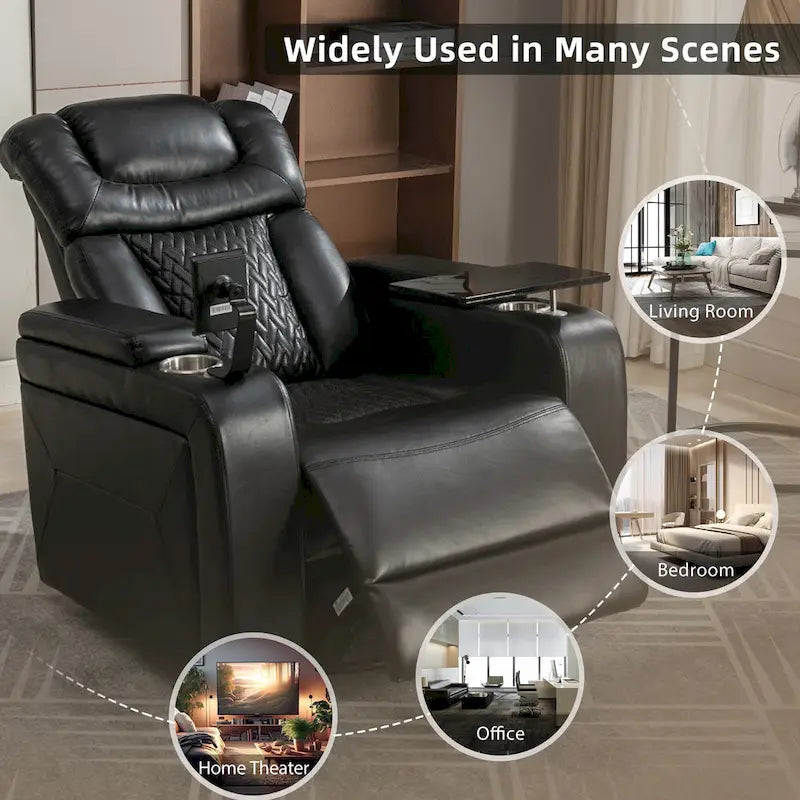 270 Swivel PU Leather Power Recliner with Phone Holder, Cup Holder, USB Port Home Theater Recliner for Living Room