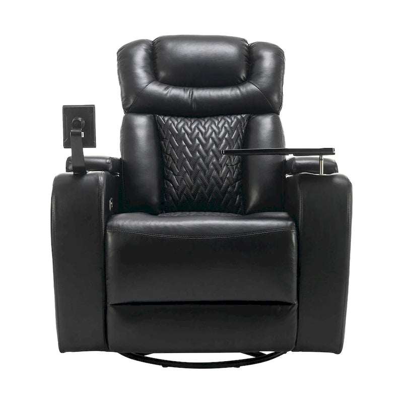 270 Swivel PU Leather Power Recliner with Phone Holder, Cup Holder, USB Port Home Theater Recliner for Living Room