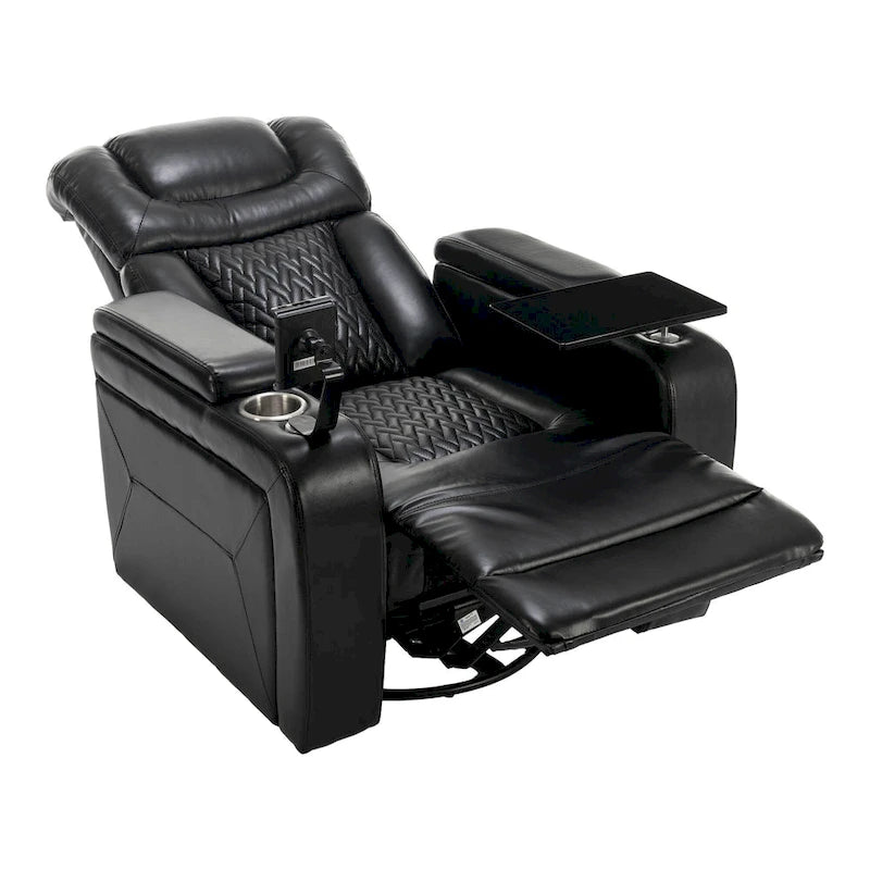 270 Swivel PU Leather Power Recliner with Phone Holder, Cup Holder, USB Port Home Theater Recliner for Living Room