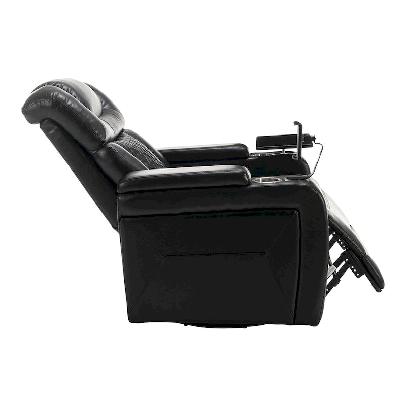 270 Swivel PU Leather Power Recliner with Phone Holder, Cup Holder, USB Port Home Theater Recliner for Living Room