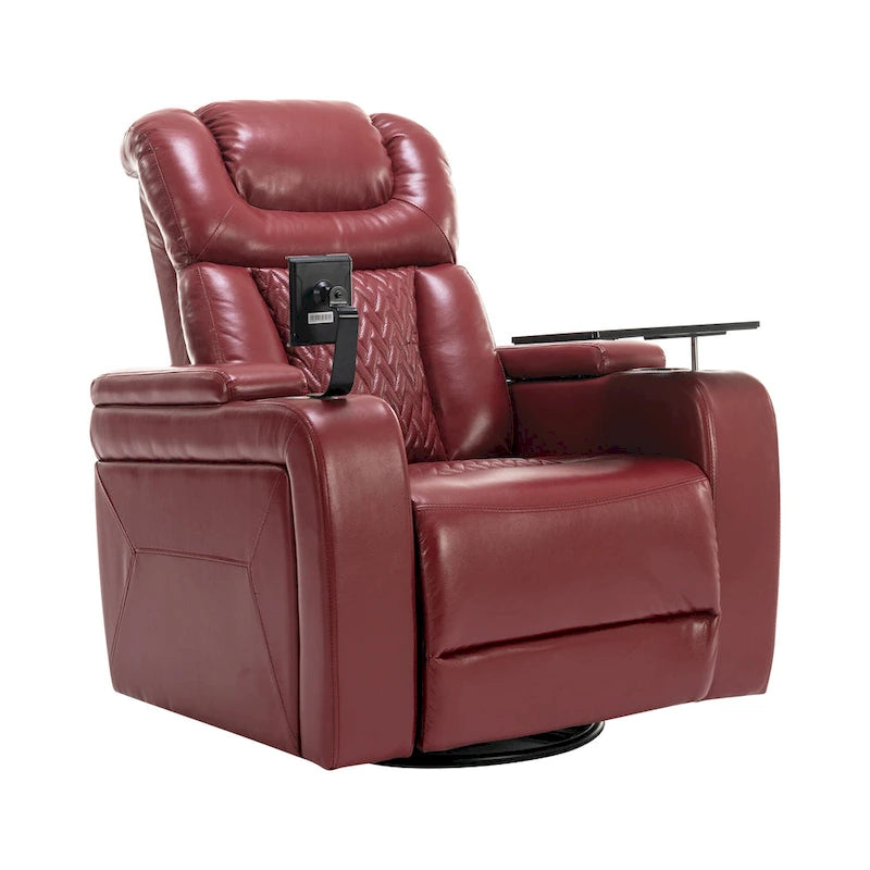 270 Swivel PU Leather Power Recliner with Phone Holder, Cup Holder, USB Port Home Theater Recliner for Living Room