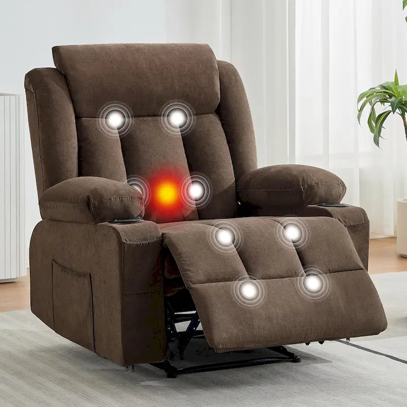 Oversized Manual Recliner Chair with Vibration Massage and Heat, Classic Overstuffed Deep Seat Sofa