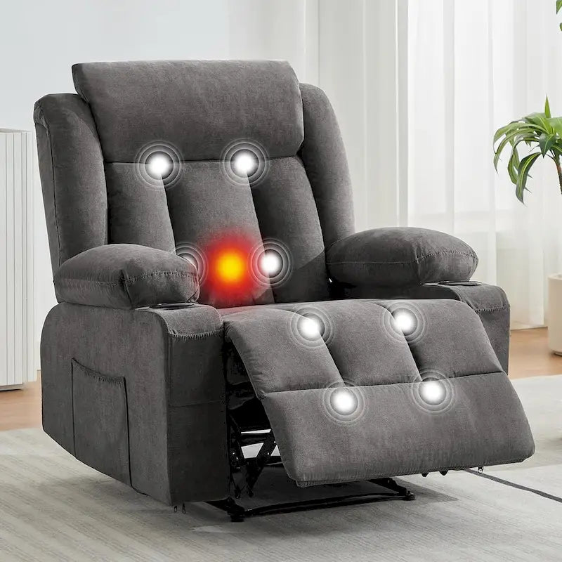 Oversized Manual Recliner Chair with Vibration Massage and Heat, Classic Overstuffed Deep Seat Sofa
