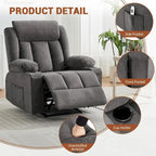 Oversized Manual Recliner Chair with Vibration Massage and Heat, Classic Overstuffed Deep Seat Sofa