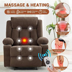 Oversized Manual Recliner Chair with Vibration Massage and Heat, Classic Overstuffed Deep Seat Sofa