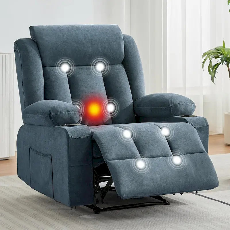 Oversized Manual Recliner Chair with Vibration Massage and Heat, Classic Overstuffed Deep Seat Sofa