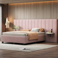Pink Full Size Modern Style Velvet Upholstered Platform Bed with Big Headboard for Bedroom