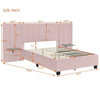 Pink Full Size Modern Style Velvet Upholstered Platform Bed with Big Headboard for Bedroom