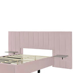 Pink Full Size Modern Style Velvet Upholstered Platform Bed with Big Headboard for Bedroom