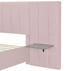 Pink Full Size Modern Style Velvet Upholstered Platform Bed with Big Headboard for Bedroom