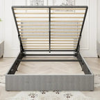 Light Gray Queen Size Modern Metal Platform Bed with Storage,Wingback Headboard and USB Ports