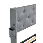 Light Gray Queen Size Modern Metal Platform Bed with Storage,Wingback Headboard and USB Ports