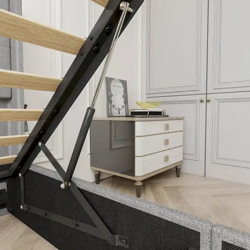 Light Gray Queen Size Modern Metal Platform Bed with Storage,Wingback Headboard and USB Ports