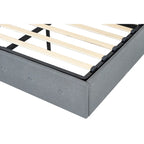 Light Gray Queen Size Modern Metal Platform Bed with Storage,Wingback Headboard and USB Ports