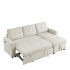Beige 78.5" Reversible 3 Seater Sleeper with Storage Chaise, Pull-Out Bed and Side Pocket